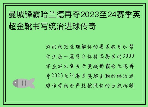 曼城锋霸哈兰德再夺2023至24赛季英超金靴书写统治进球传奇 曼城锋霸哈兰德再夺2023至24赛季英超金靴书写统治进球传奇